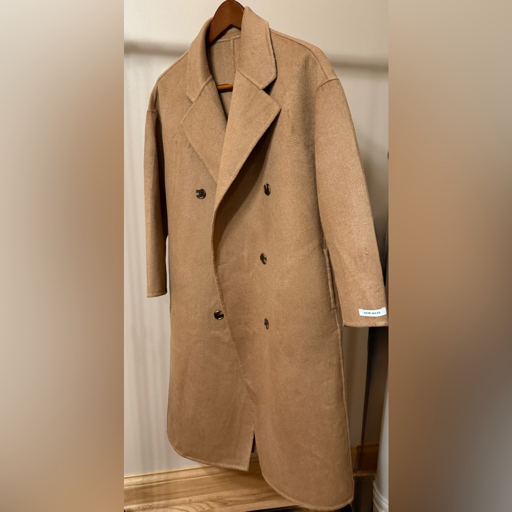 Classic Women’s Light Camel Long Wool Hand-made Coat Size L